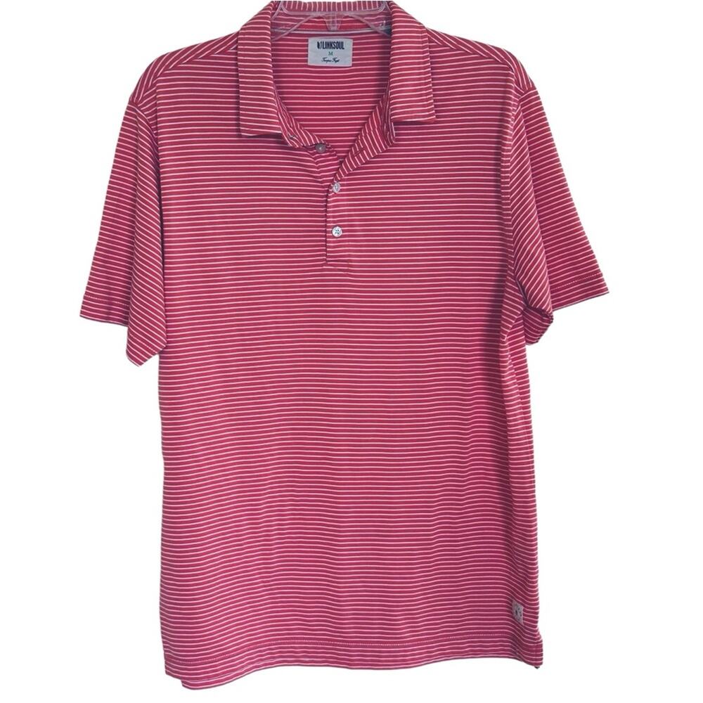 LINKSOUL Striped Golf Polo Pink and White Stripe Size Medium